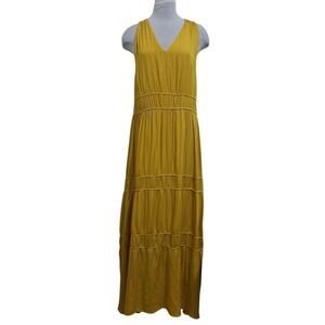 Anthropologie Dolan Goldenrod Boho Tiered Sleeveless Maxi Dress Yellow Mustard M